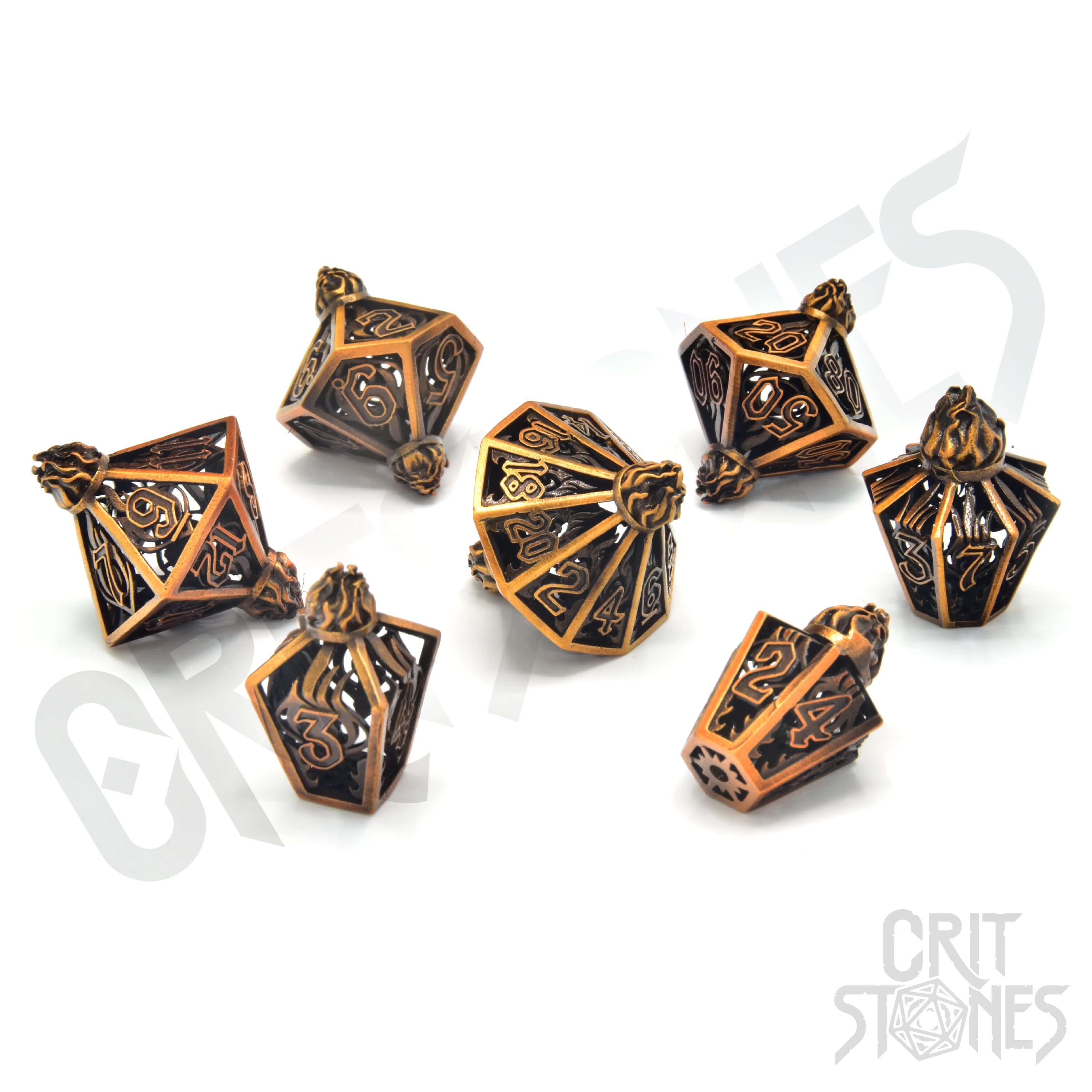 Elixerium Brass Hollow Metal RPG Dice Set