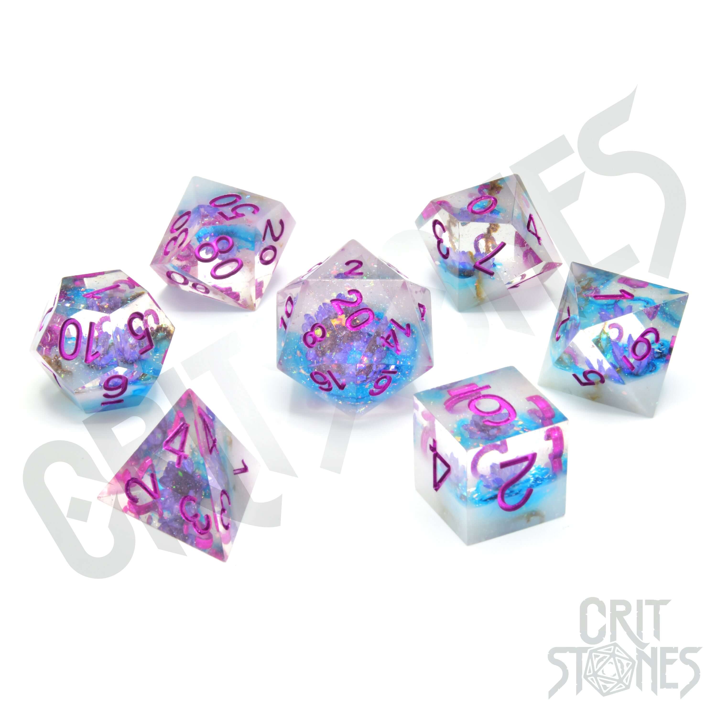 Violet Bloom Sharp Edge Resin RPG Dice Set